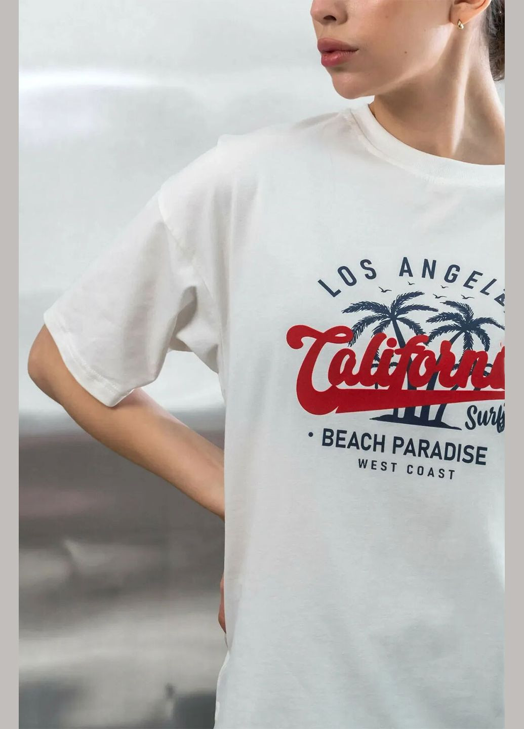 Футболка жіноча з бавовни з принтом CALIFORNIA Біла Teamv - (337115756)