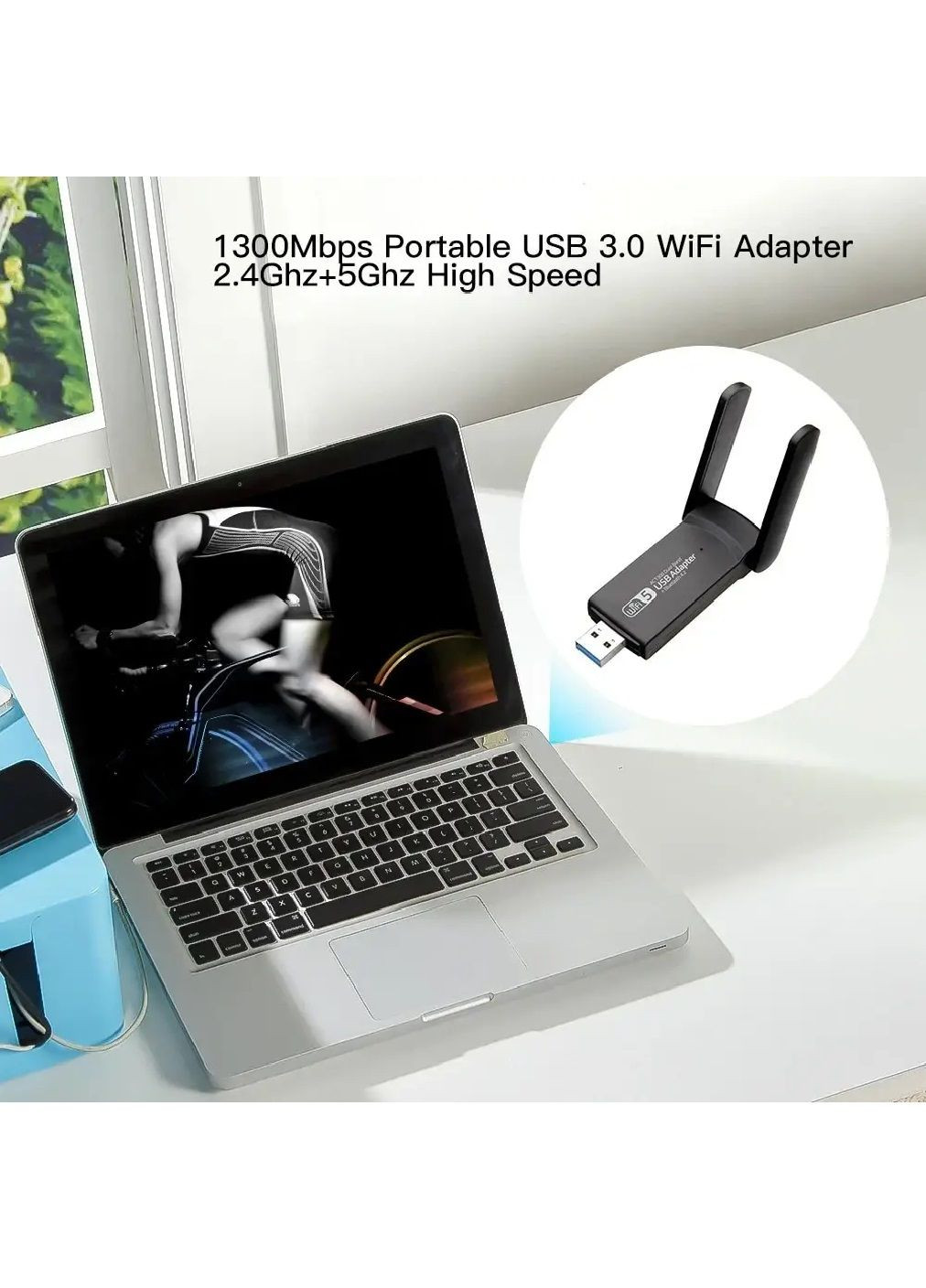 Двухдиапазонный USB WiFi адаптер высокоскоростной 1300Mbps 2.4GHz/5GHz 802.11ac MIMO с Bluetooth 4.1 антеннами (478131-Prob) Unbranded (305636263)