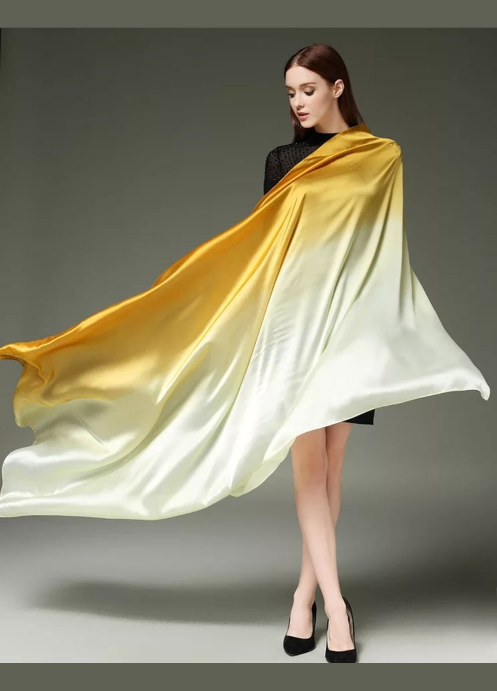 Шовковий шарф палантин Градієнт золотистий No Brand (327419591)