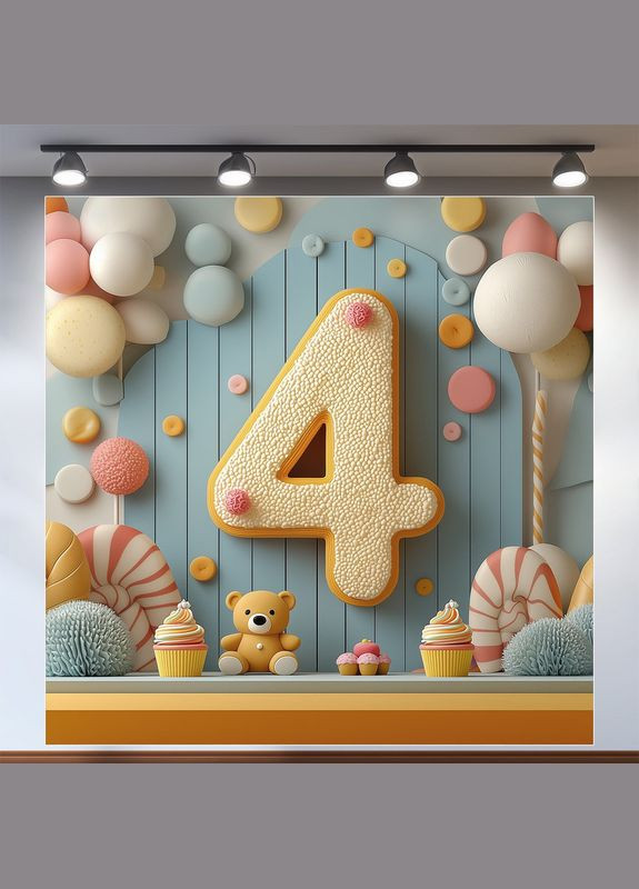 Банер для фотозони "Четвертий День народження" | 1.2×1.2 м | Святковий фон на 4 роки | №43087 Vinylpex (360980101)