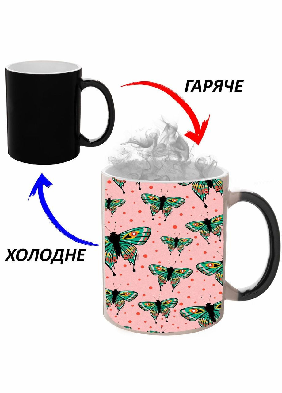 Чашка хамелон (кружка, чашка) Бабочка #0008 Черная 330 мл No Brand (323472684)