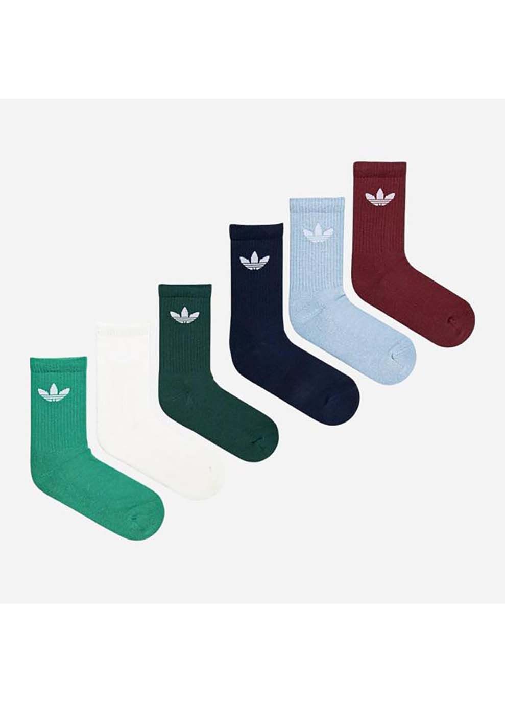 Комбинированные носки tr crew s 6p зеленый, белый, голубой, черный, темно-зеленый, бордовый adidas однотонные (367192034)
