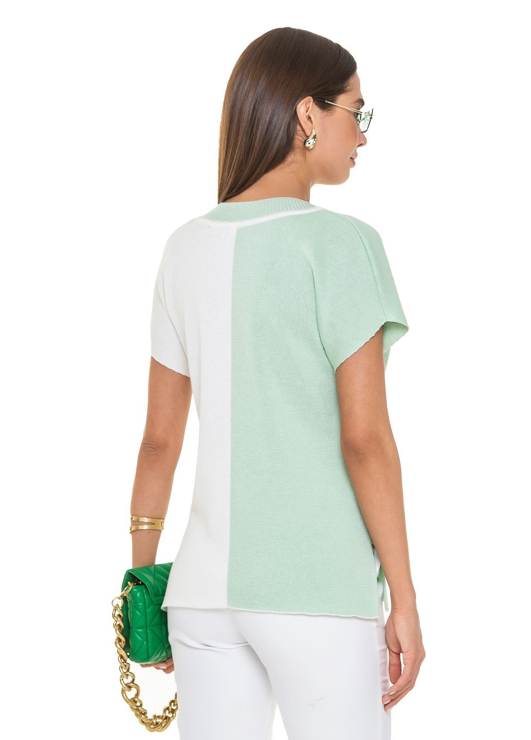 Фисташковый женская тонкая двухцветная блуза SVTR