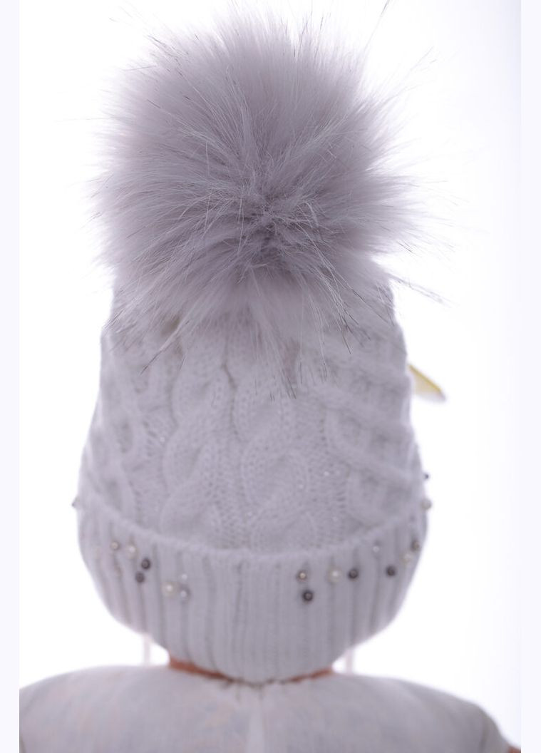 Шапка в'язка для дівчинки на флісі з бусинками біла 12м+ (43633) BABYKROHA (337706263)