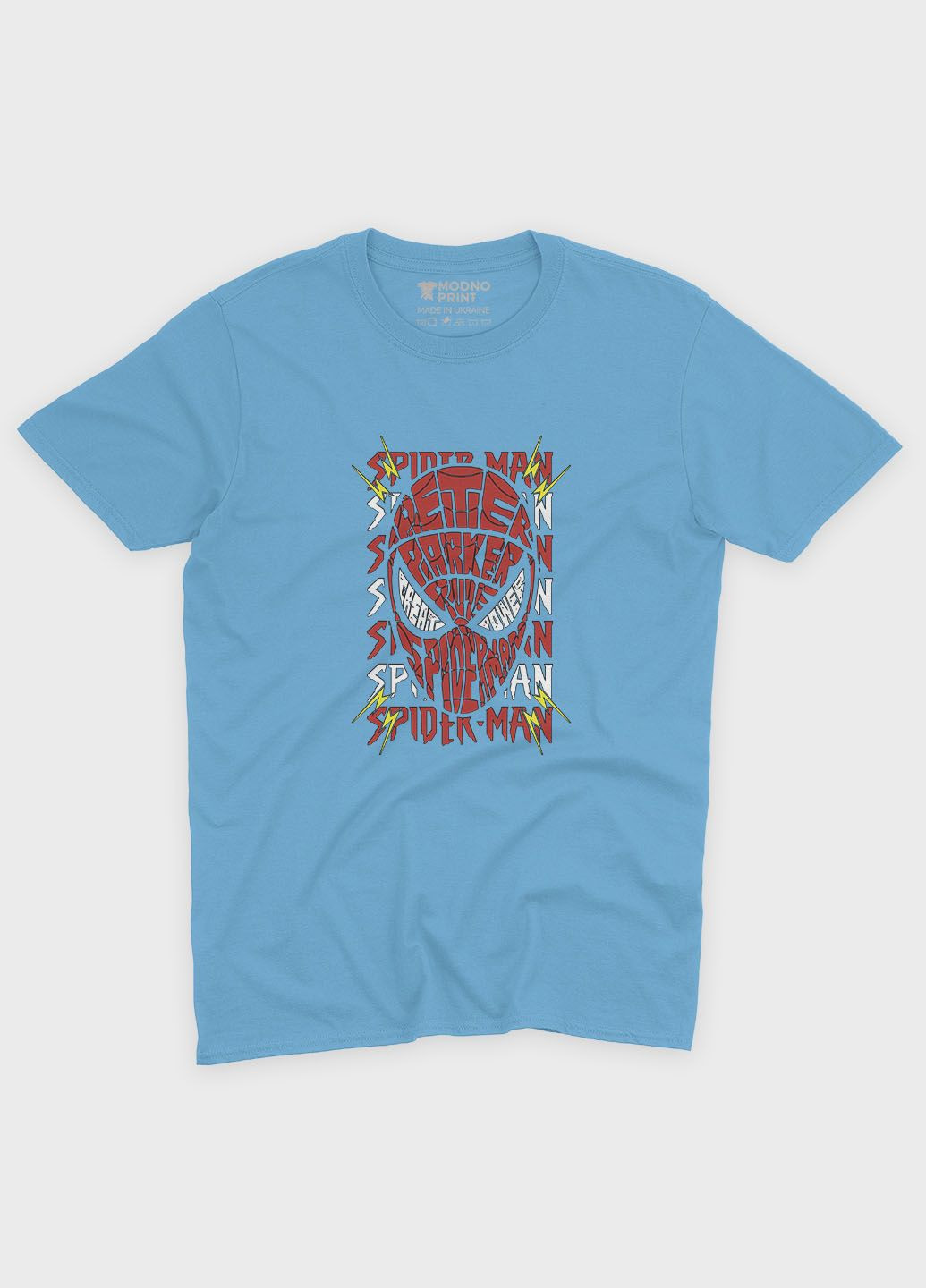 Голубая демисезонная футболка для мальчика с принтом супергероя - человек-паук (ts001-1-lbl-006-014-031-b) Modno
