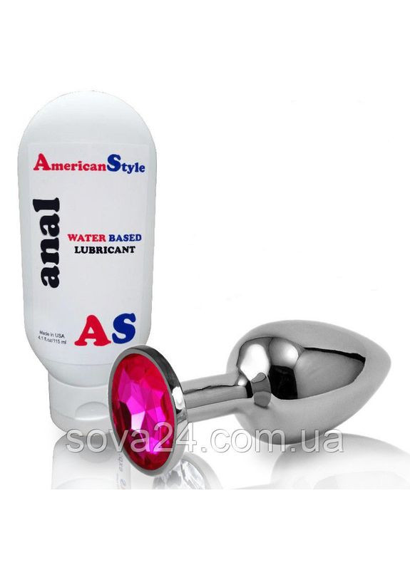 Анальная пробка S с красным камнем и лубрикант анальный 7.5*2.8 см No Brand (340914740)