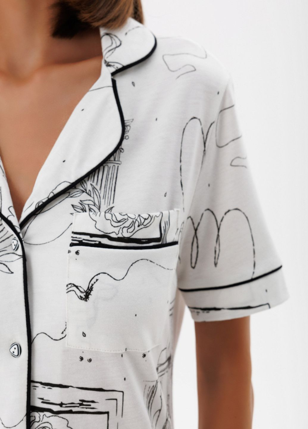 Чорно-біла всесезон піжама жіноча "lex oppia" (сорочка та шорти) сорочка + шорти Roksana