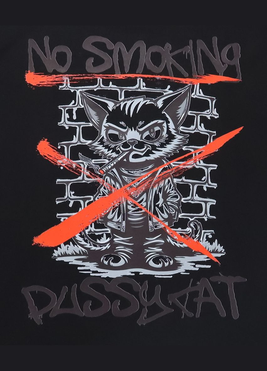 Лонгслів чоловічий чорний кулір з принтом No Smoking Pussycat 4PROFI чорний