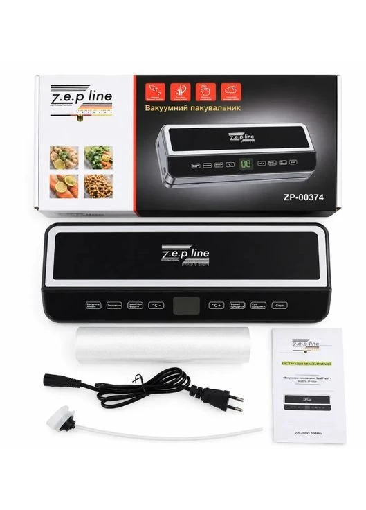 Вакууматор 35 см с рулоном пакетов, LED, 200Вт,, Черный / Вакуумный упаковщик с резаком для сухих и влажных продуктов Zepline ZP-00374 (399918750)