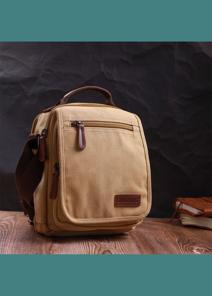 Сумка мужская через плечо почтальонка из плотного текстиля 22229 Песочный Vintage (302007922)