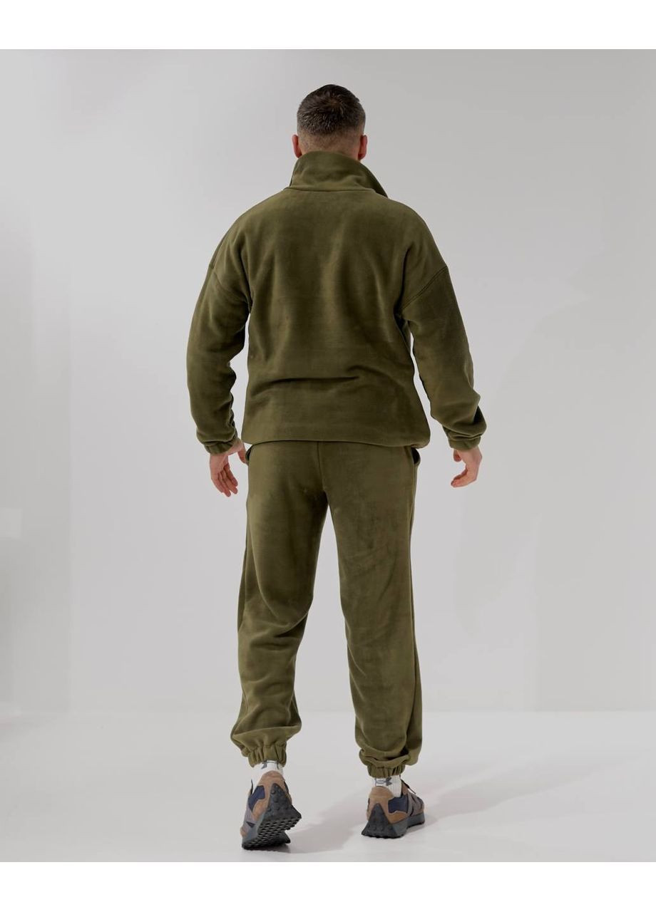 Оливковый (хаки) демисезонный костюм 066/1 двухсторонний флис полар брюки и кофта с воротником на молнии Україна