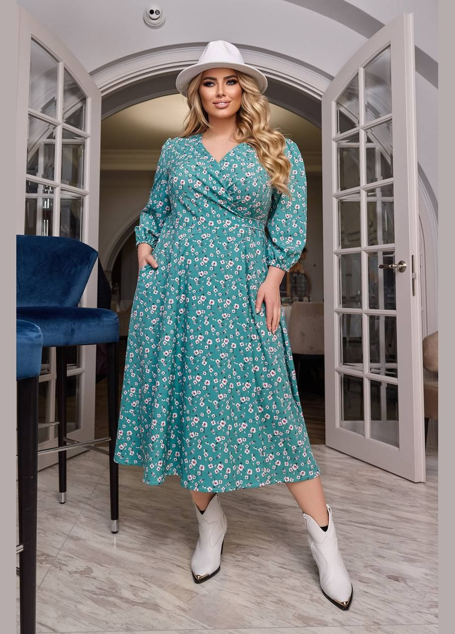 Мятное женское свободное платье из софта цвет мята р.50/52 450098 New Trend