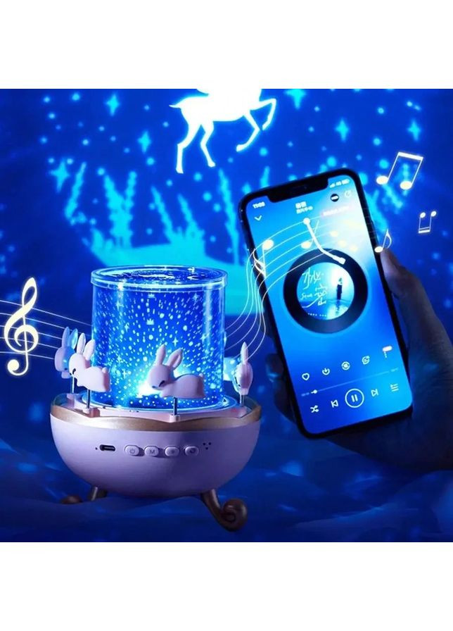 Музичний проектор - нічник Карусель зайчиків з Bluetooth від телефону, акумуляторний нічник багатофункціональний для дітей No Brand (361669495)
