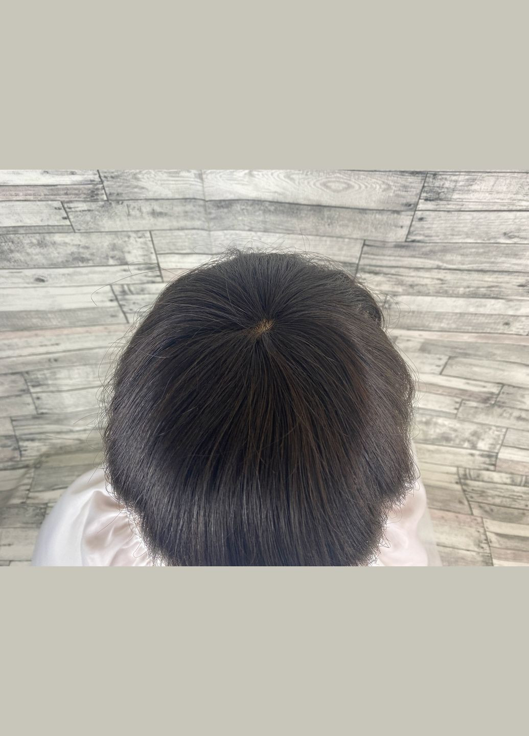 Накладка чубчик з натуральних волосся темно-коричневого кольору з імітациєю росту волосся пряма No Brand 1913 (304766023)