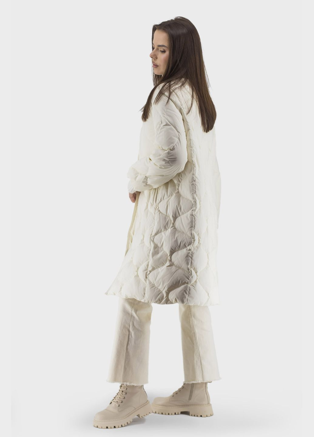 Молочне демісезонне Жіноче синтепонове пальто з гусячим пухом, весна-осінь, чорний Basic (молочний, ), 43217 No Brand