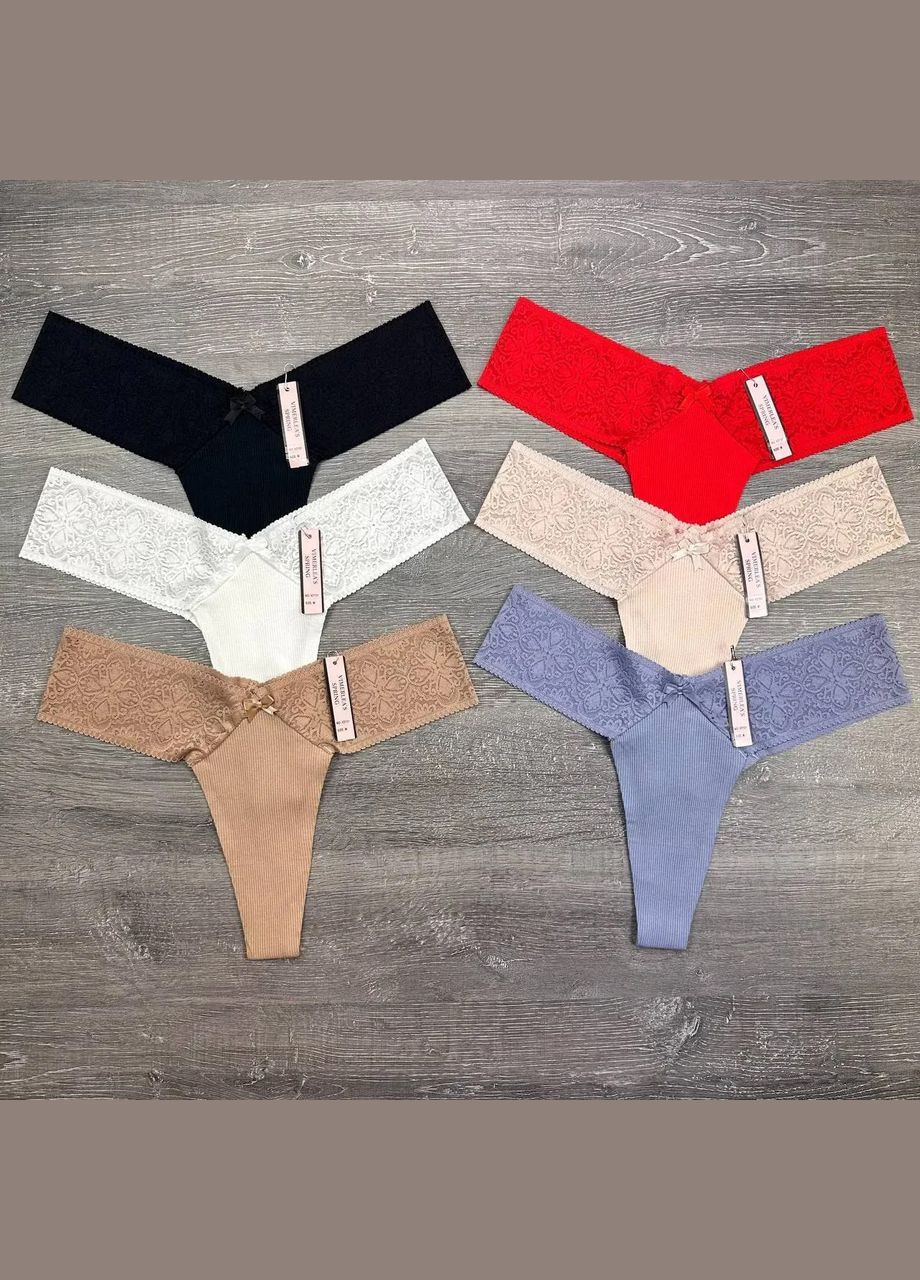 Комплект жіночих трусиків в рубчик 6 шт No Brand Стрінги (325419115)