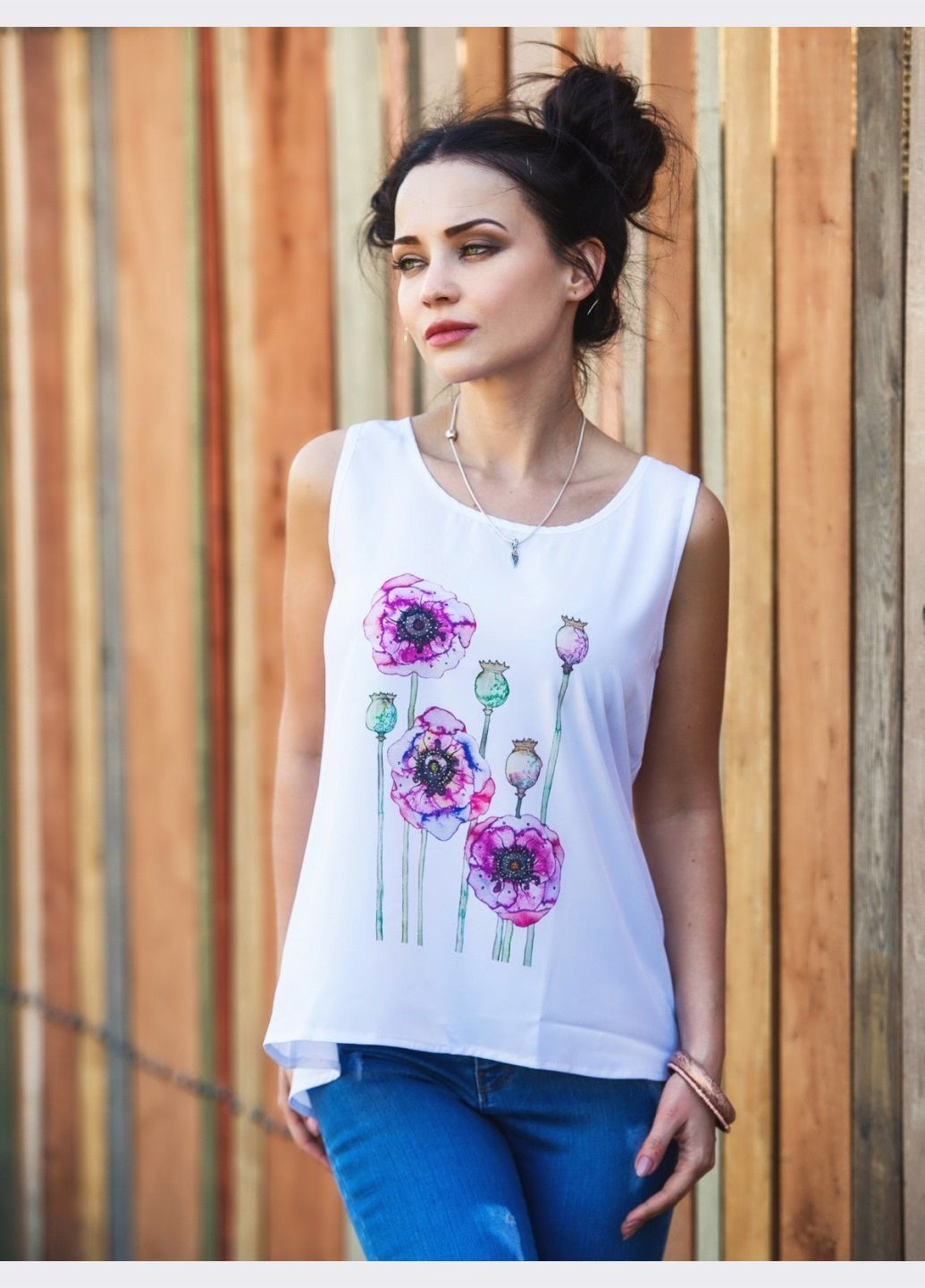 Топ свободного кроя с принтом белый Dressa (297949208)