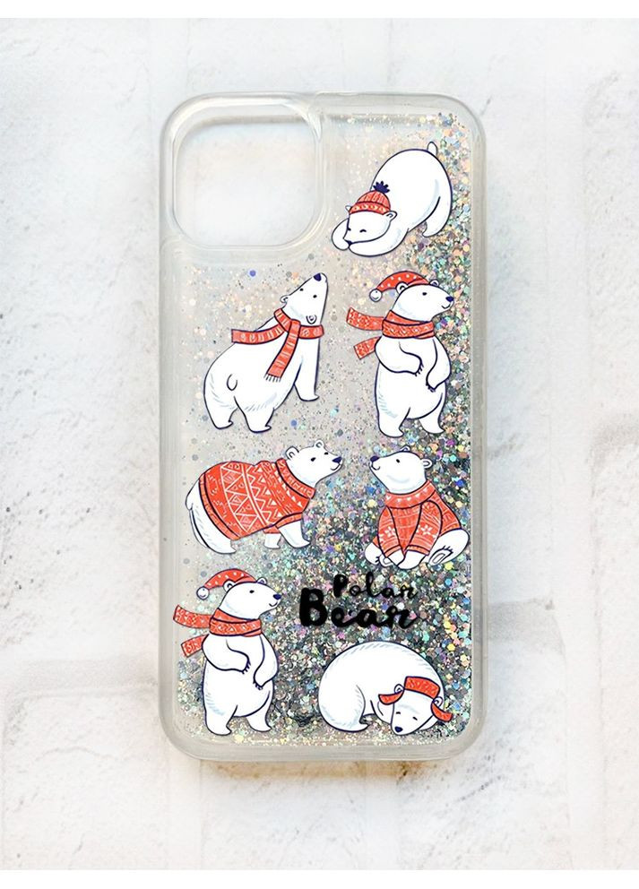 Чохол із плаваючими блискітками на iPhone 13 Срібний:: Ведмедики (новорічний принт 145) Creative (362968989)