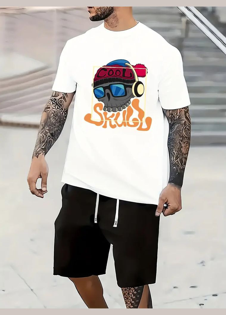 Мужской черно-белый летний спортивный костюм с модным принтом. No Brand (370953593)