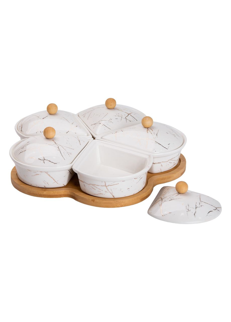 Менажница керамическая на вращающейся подставке 5 секций белая HP-1217 Yiwu (353502977)