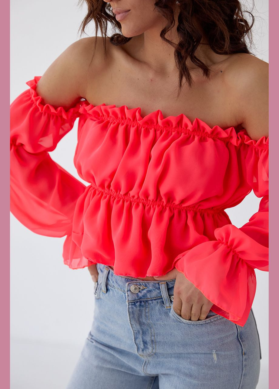 Розовая летняя женская укороченная блузка из шифона Lurex