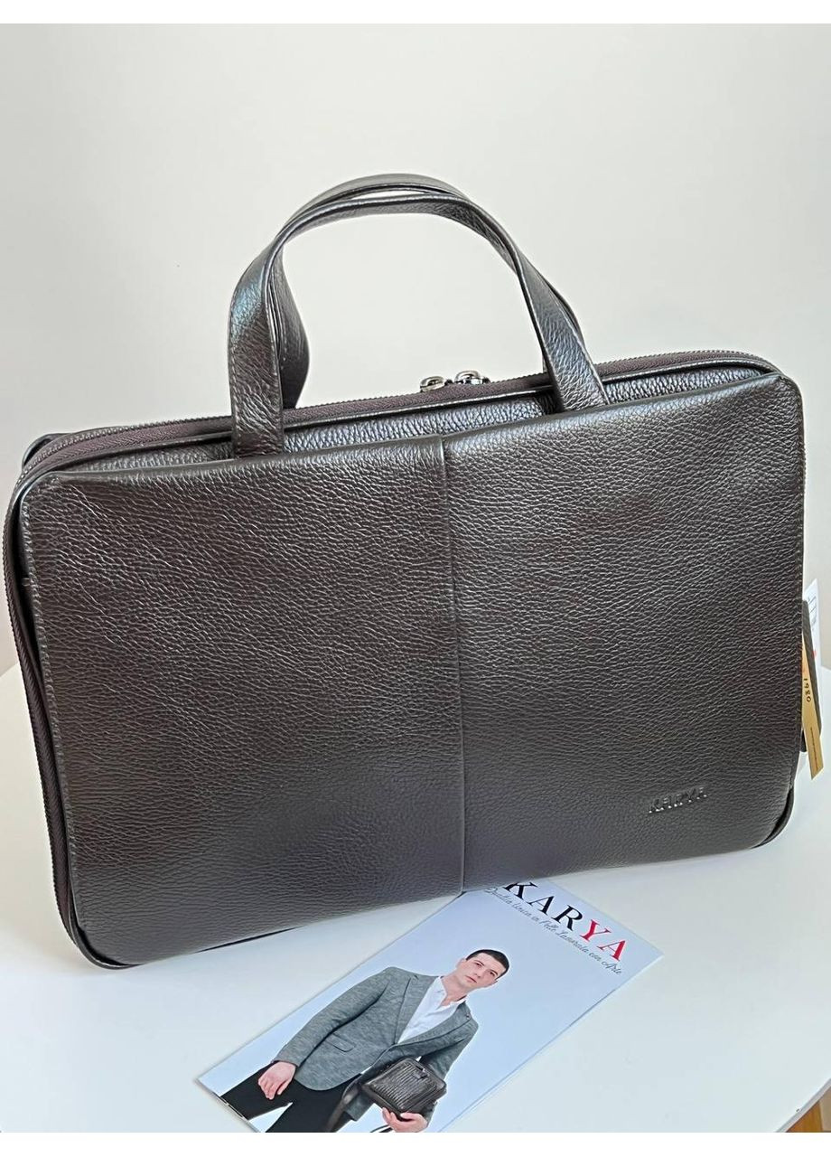 Мужской портфель-папка Турция — коричневая натуральная кожа флотарий три отдела, ремень в комплекте Karya (361147687)