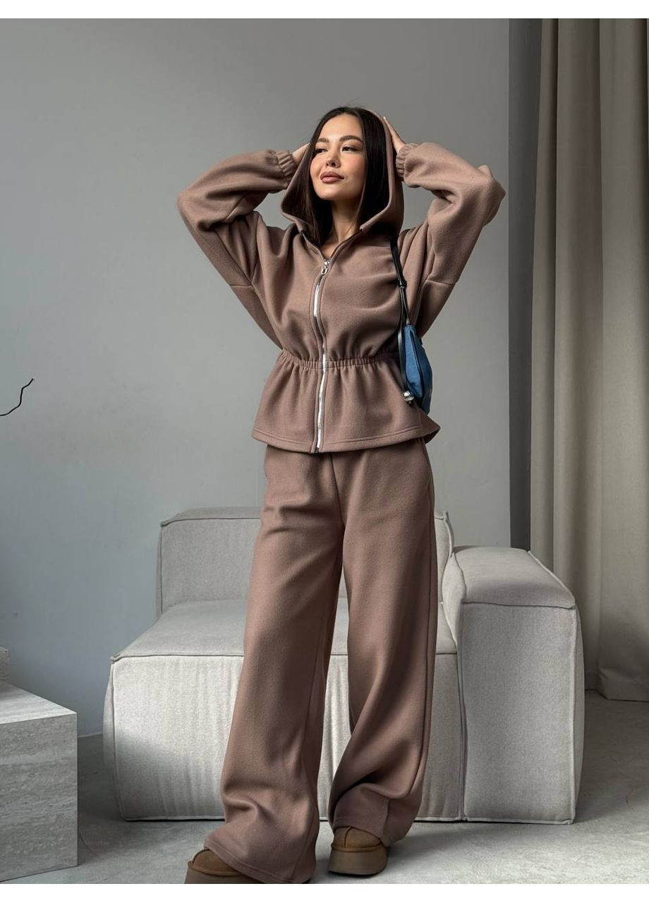 Жіночий костюм з кофтoю на блискавці та широкими штанами No Brand (372853421)