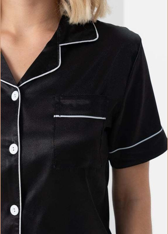 Чорна піжама атласная жіноча з шортами сорочка + шорти No Brand