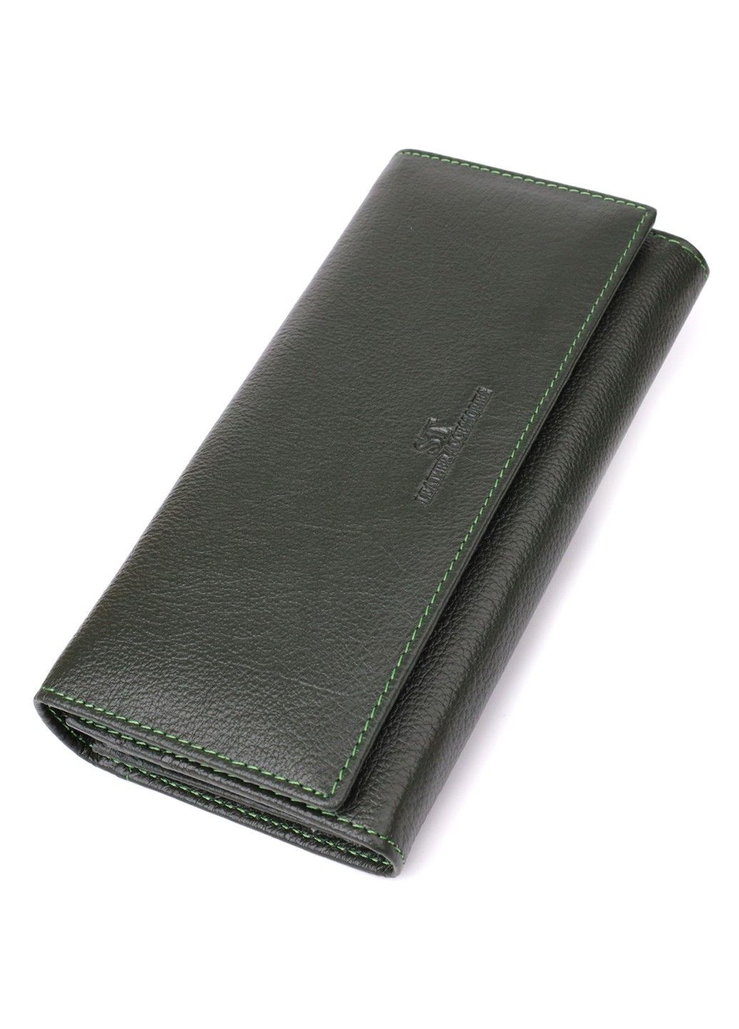 Стильный кошелек у два сложения из натуральной кожи 23066 Зеленый st leather (330359575)