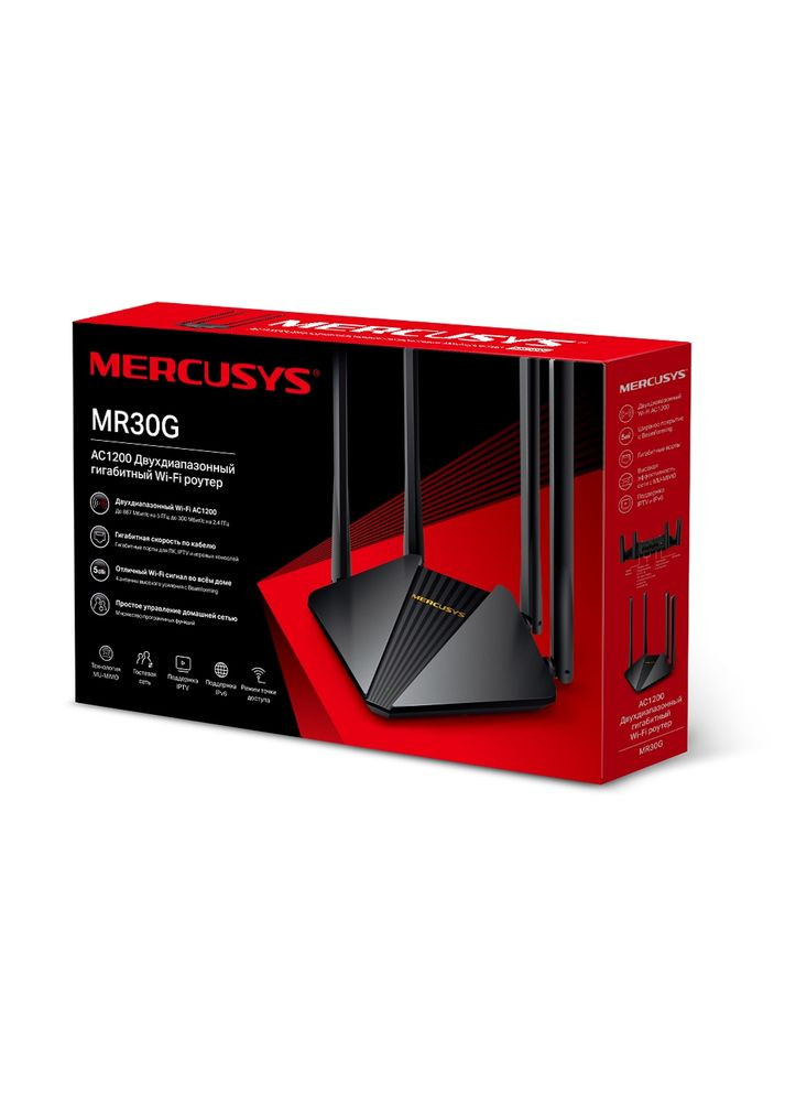 Роутер MR30G WiFi 802.11ас, 1167Mb, 2 LAN 10/100/1000Mb, режим точки доступа, быстрая настройка безопасности Mercusys (315029927)