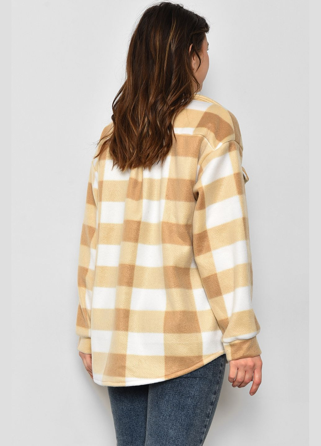 Сорочка жіноча флісова в клітинку бежевого кольору Let's Shop (285779271)