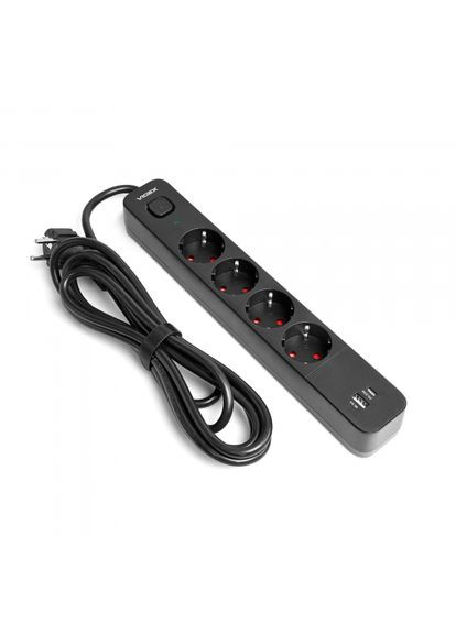 Сетевой удлинитель ONCORD с/с 4п 3м (3x1.5мм) 3.4А USB(QC3.0) +USBC(PD20W) с кнопкой Black (VF-PD43G1QC1PD-B) Videx (305754275)