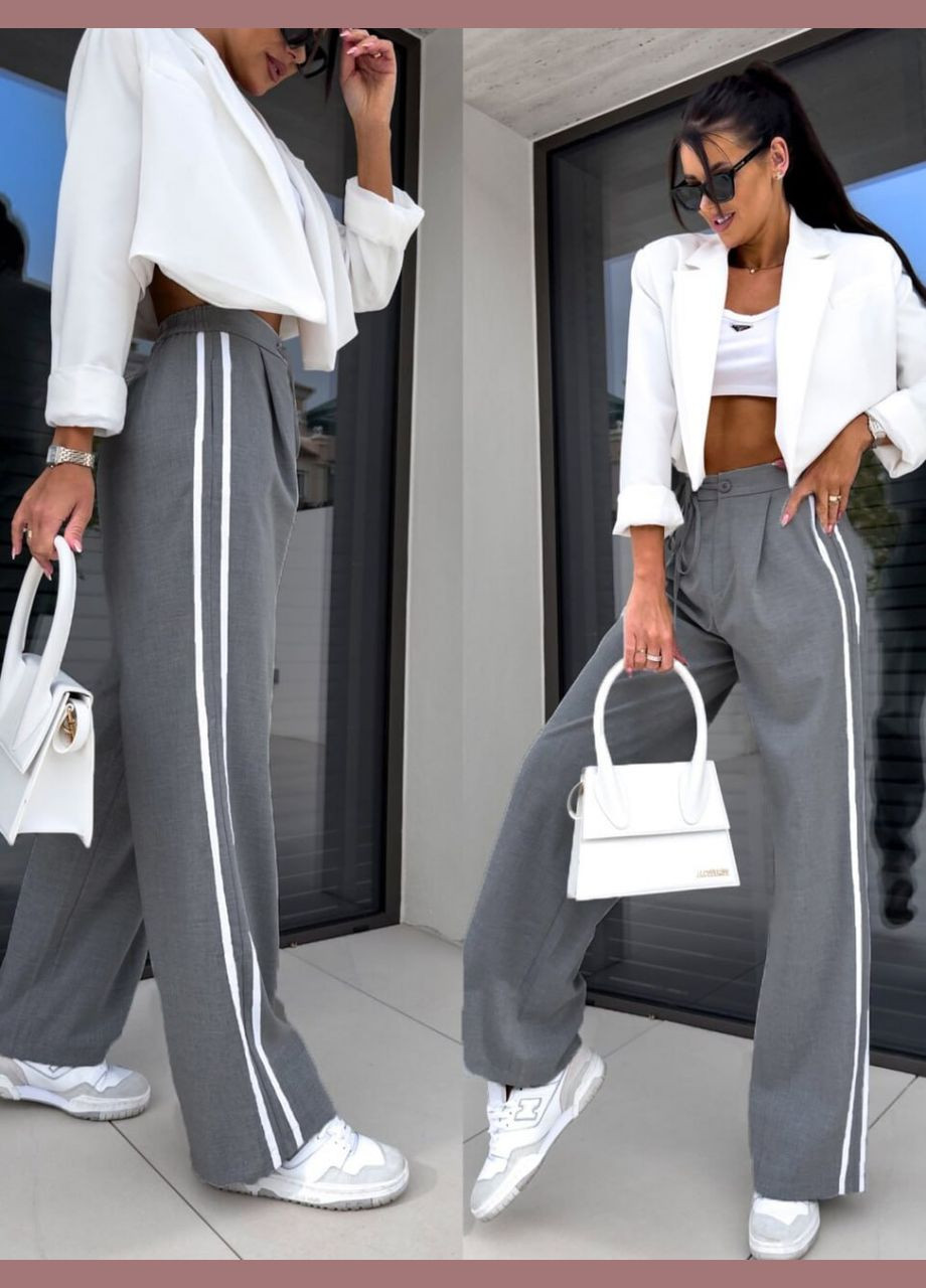 Женские брюки с лампасами цвет серый р.42/44 453634 New Trend (286330072)