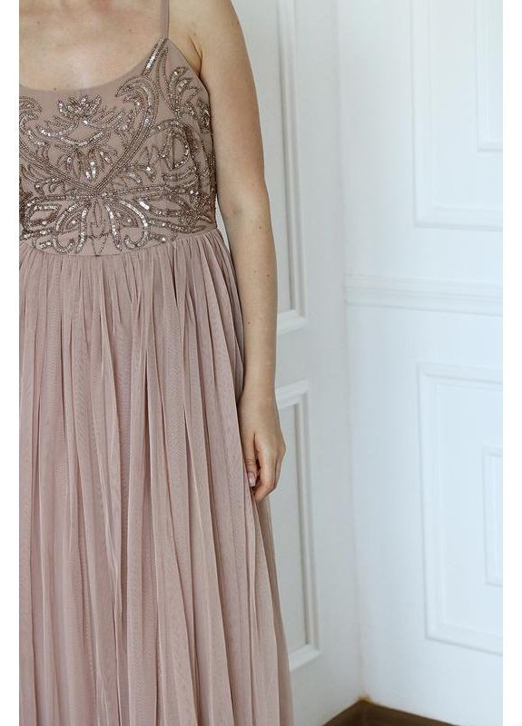Бежева сукня вишита паєтками та бісером maya deluxe by Asos