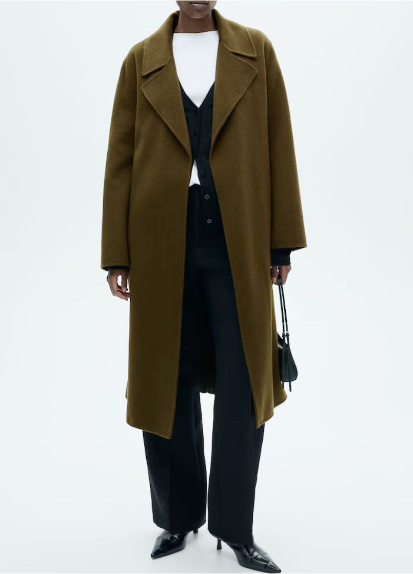 Оливковое (хаки) демисезонное Пальто ручной работы с поясом Mango