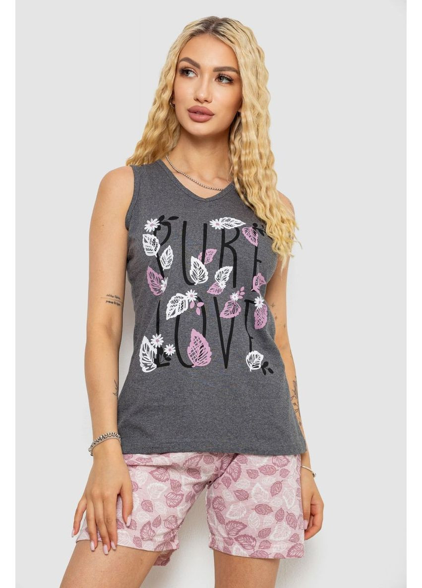 Сіра всесезон піжама жіноча з принтом, колір сірий, 243r9624 Fawn