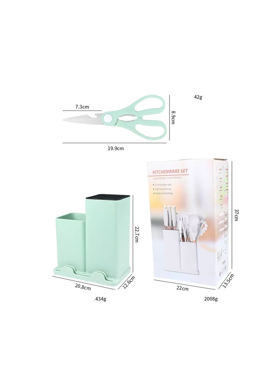 Набор кухонных принадлежностей 19 в 1 универсальный настольный 19 предметов разделочная доска, ножи, ножницы, лопатки, венчики Home (361161944)