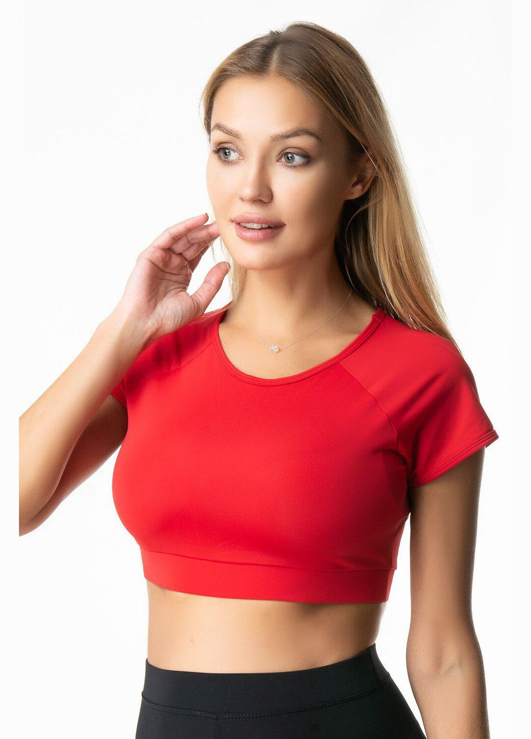 Жіночий спортивний топ-футболка червоний топ для фітнесу з коротким рукавом XS Opt-kolo (286330522)