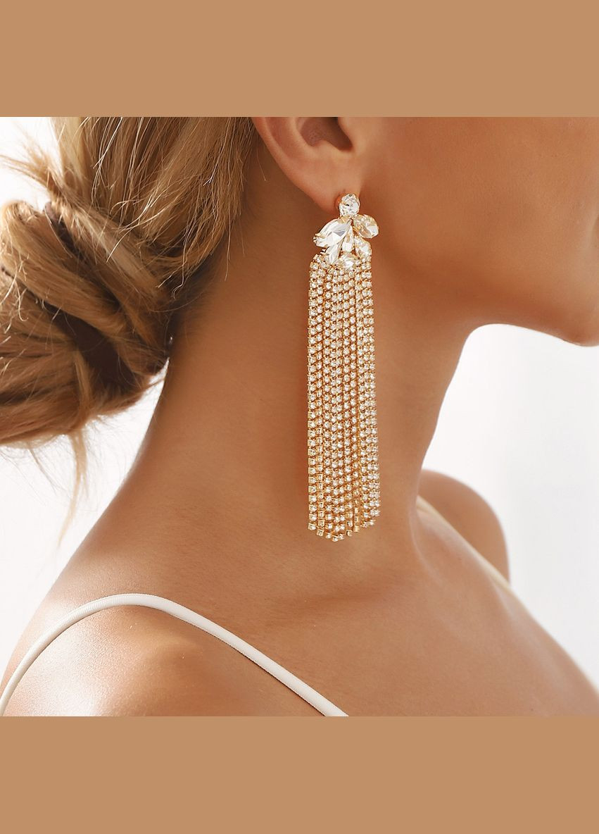 Длинные серьги гвозди с цепочками из страз (12-267) No Brand (314931141)