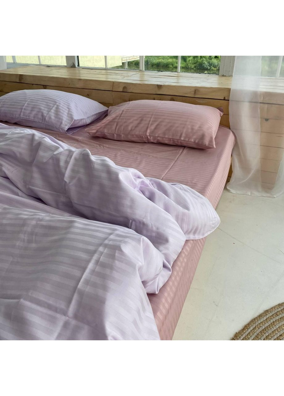 Постельное белье Пудра+Лаванда страйп сатин PREMIUM Евро размер, наволочки 50/70 No Brand (364216057)