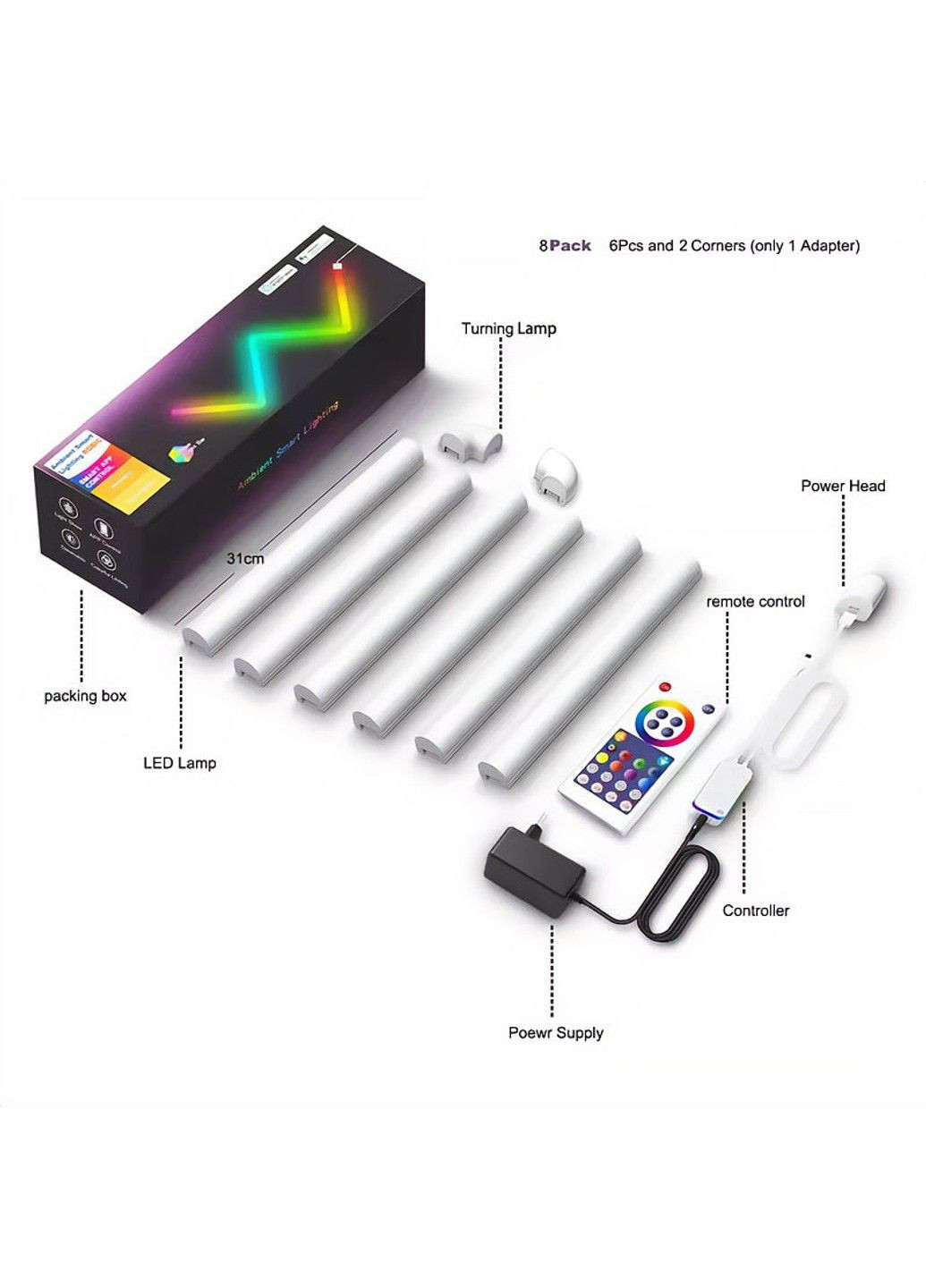 Настенный светильник Lines SAL-013B Bluetooth USB interface with app (6+2 pcs) Epik (294207350)
