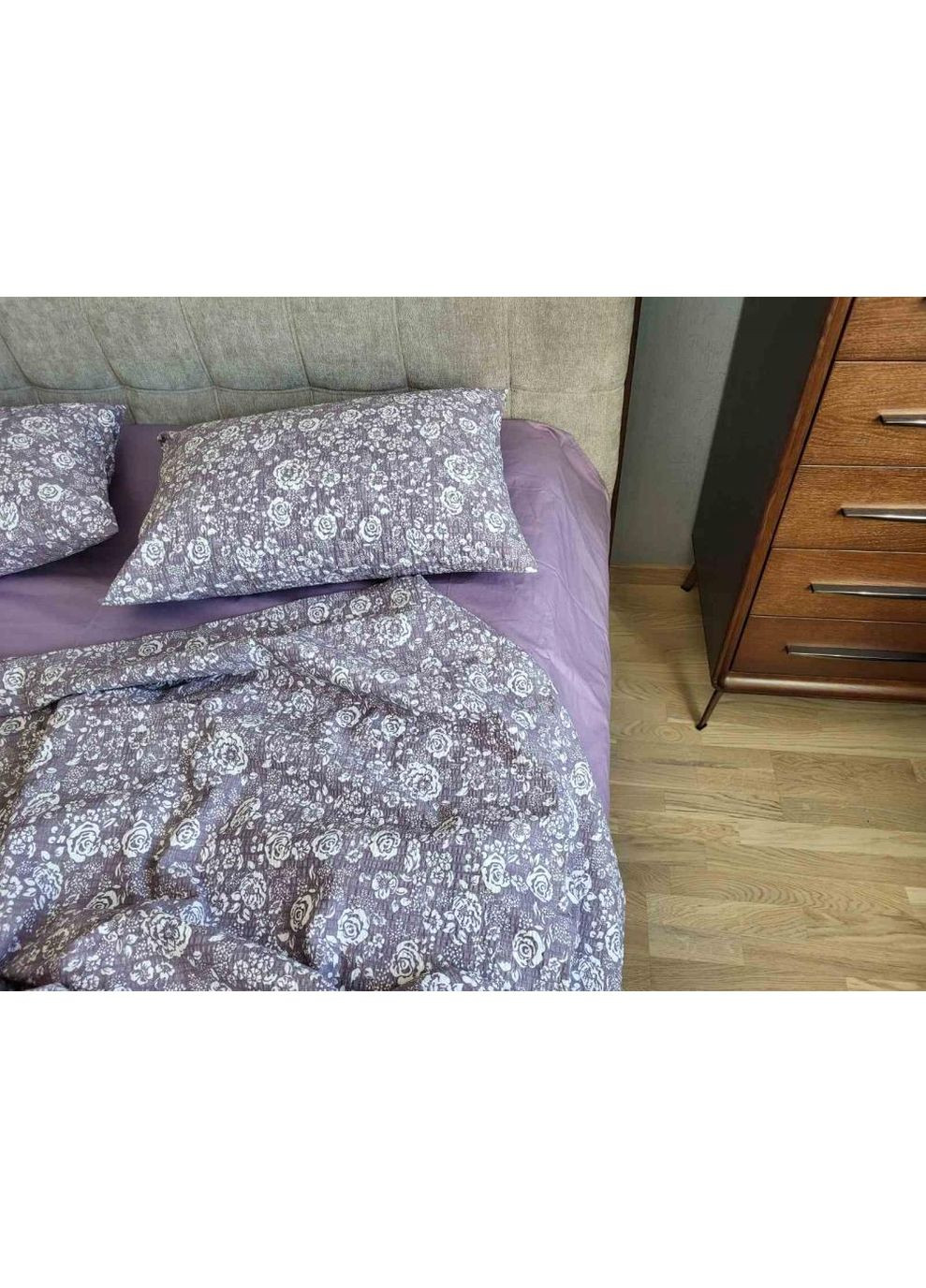 Постельное белье с резинкой Роза фиолет, ранфорс гофра (жатка) Полуторный размер, наволочки 50/70 No Brand (364213349)