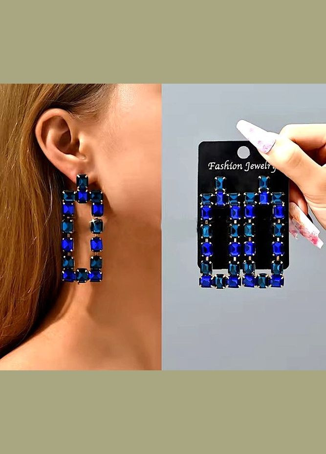 Вечерние длинные сережки Синие камушки No Brand (327419592)