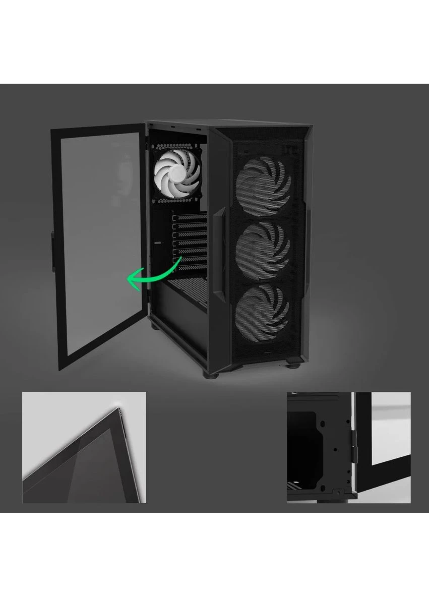 Корпус I3 Neo V2 без БЖ, 2xUSB3.0, 1x Type C, 4x120мм RGB, VGA 400мм, LCS ready, TG Side Panel, ATX, чорний Zalman (393458000)