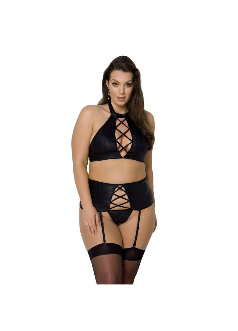 Чорний демісезонний комплект з еко-шкіри з імітацією шнурівки nancy set black cherrylove Passion