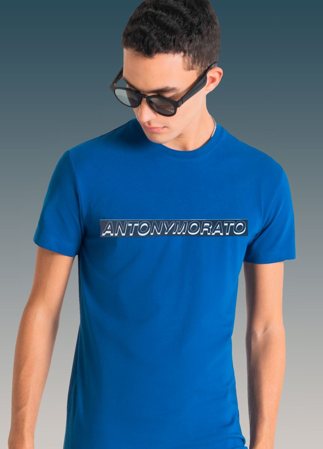 Синяя мужская футболка с коротким рукавом Antony Morato