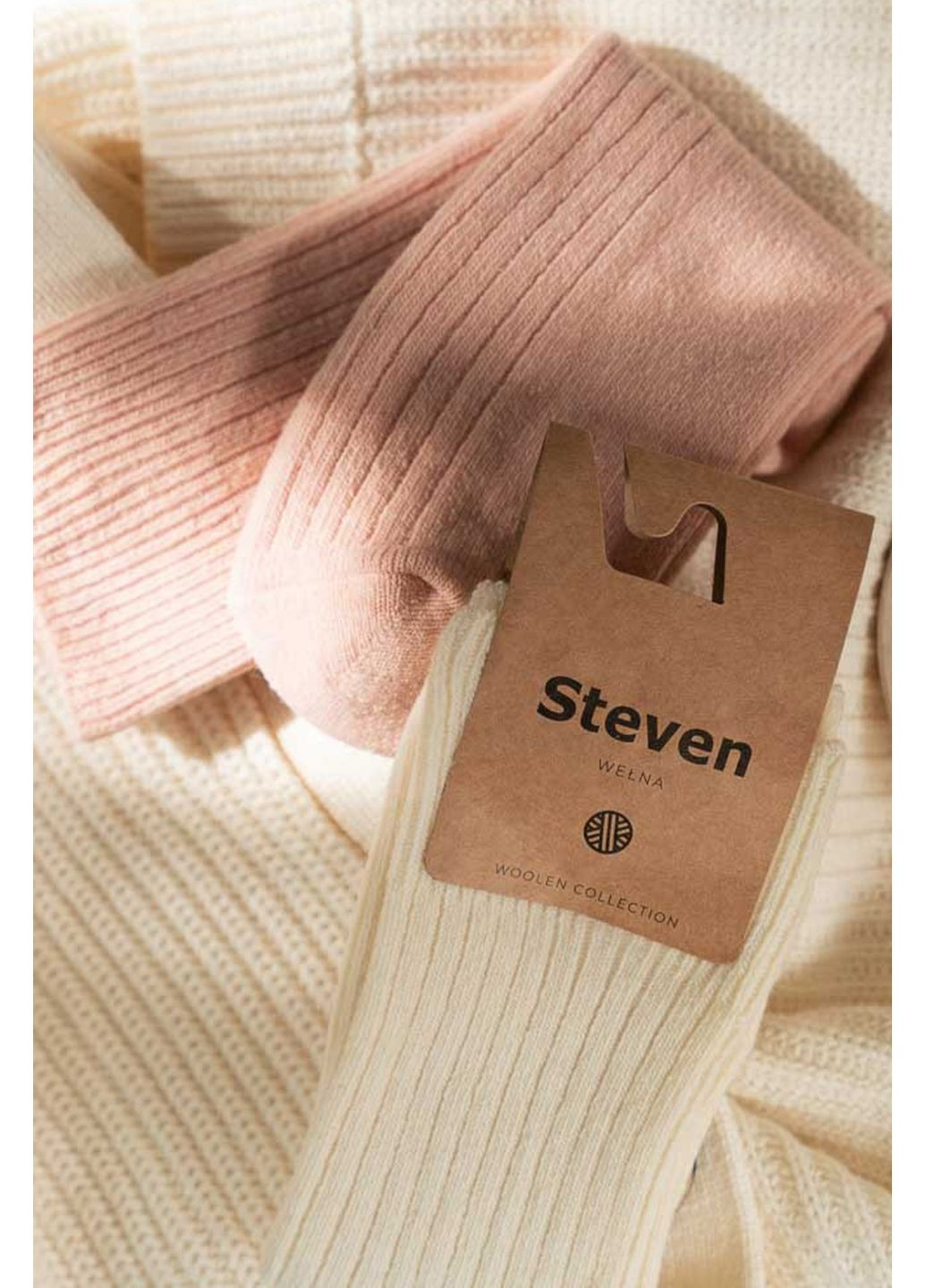 Молочні шкарпетки жіночі теплі в рубчик з вовни 093 wool Steven (349500145)