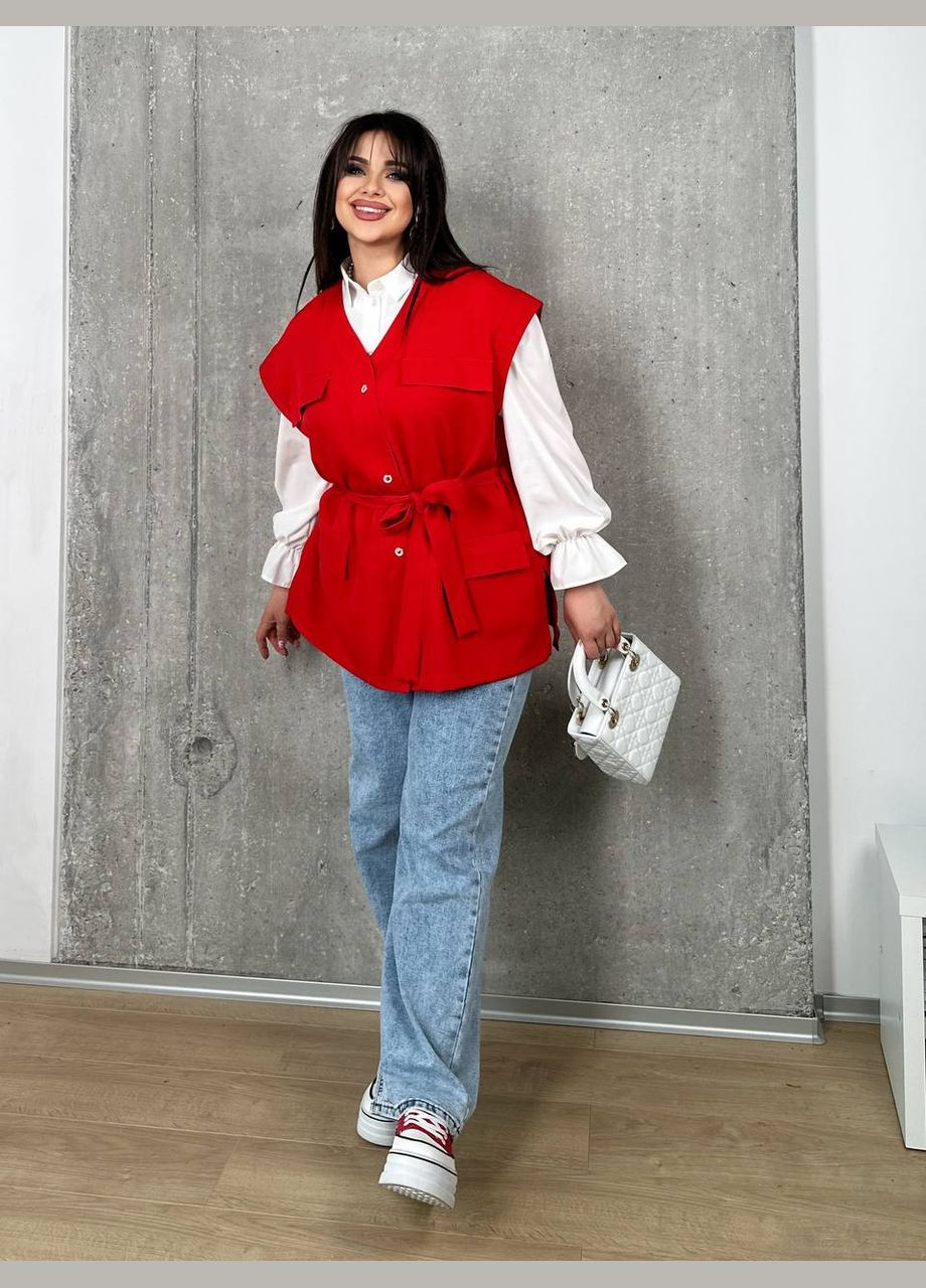 Женский костюм двойка жилетка и блуза цвет красный р.48/50 454104 New Trend (289477989)