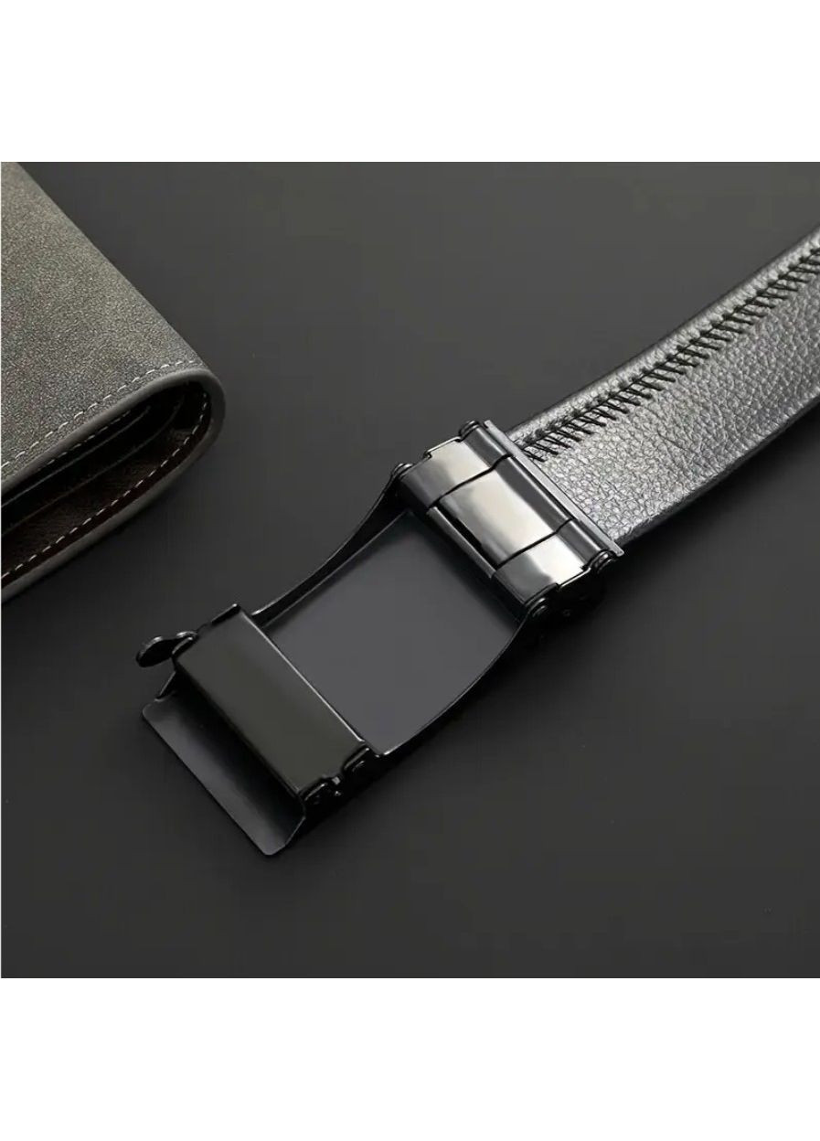 Мужской кожаный ремень черный 120 см с автоматической пряжкой – стильный и надежный аксессуар для повседневного использования No Brand (362682227)