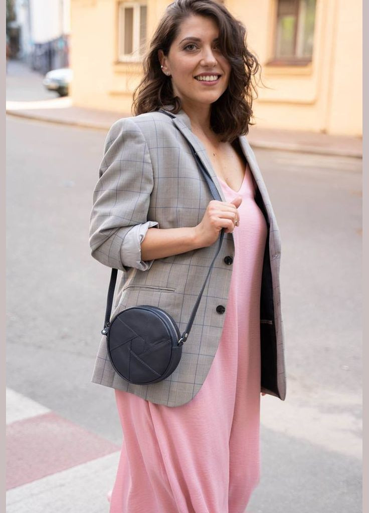 Кожаная круглая женская сумка Бон-Бон темно-синяя (A-026851) BlankNote кросс-боди (327874123)